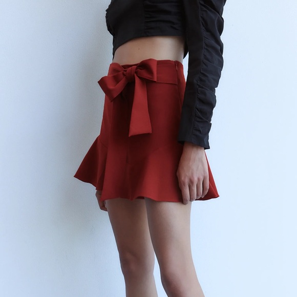 ZARA MINI SKORT WIRH BELT DARK RED M - Picture 7 of 14